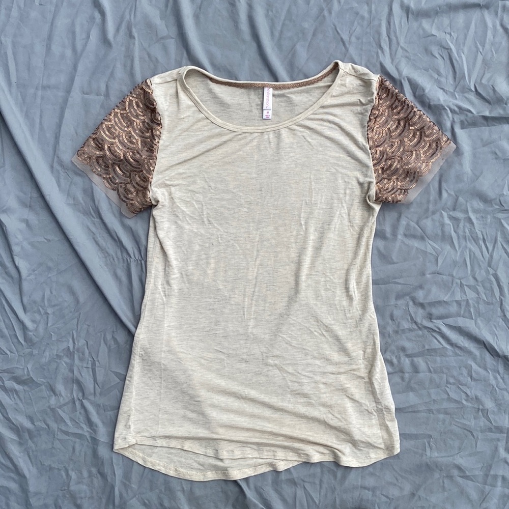 Women’s T-Shirt Blouse | Rose Gold Accents and Sleeves | Size Medium